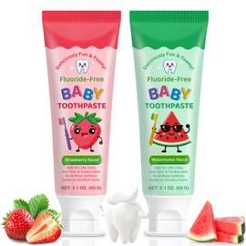 Children's Toothpaste without Fluoride, 60 g, Strawberry/Watermelon Flavour, Safe to Swallow, Gentle for Milk Teeth and Sensitive Teeth Meat, No Artificial Additives