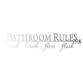 Silver (Chrome Mirror) 15" x 60" Bathroom Rules Wash Brush Floss Flush Quote Saying Wall Sticker Home Decal Decor for Bathroom