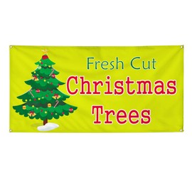 Vinyl Banner Multiple Sizes Fresh Cut Christmas Tree Holidays and Occasions Outdoor Weatherproof Industrial Yard Signs Red 4 Grommets 16x40Inches