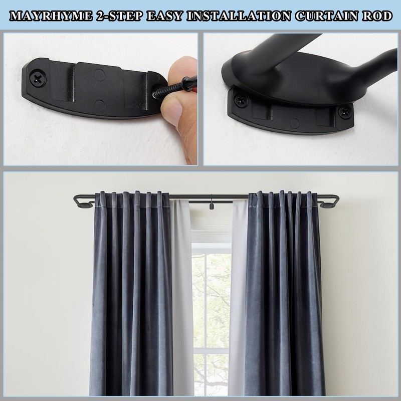 Mayrhyme Double Curtain Rods, Wrap Around Curtain Rod for Windows,