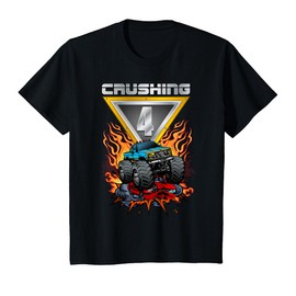 Kids Monster Trucks Crushing 4 Boys 4th Birthday Four Year Old T-Shirt