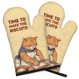 DYJYBMY Time to Make The Biscuits Funny Cat Oven Double Mitts (One Pair), Cute Kitchen Gadgets for Pet Lover, Housewarming Gifts for Cat Mom Dad, Bake Lover Gifts for Mom Dad Wife Husband Sister BFF