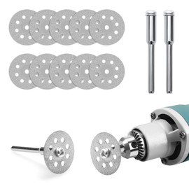 Hcunbsu 10 Pieces Diamond Cutting Disc, 22 mm Diamond Disc with 2 Pieces 3 mm Mandrel, Diamond Grinding Wheel Accessories for Rotary Tool, Tile, Glass, Stone, Wood