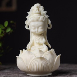 Kingzhuo Cute Beautiful Cartoon Guan Yin Statue - Small Goddess of Mercy Meditation Buddha Statue - Home Decor Feng Shui Gift (White)