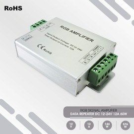 DEMASLED Data Repeater PWM RGB Signal Amplifier for SMD 3528 5050 LED Strip Light, DC 12V-24V 12A