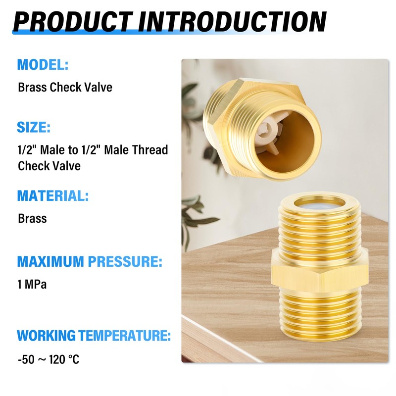 TAILONZ PNEUMATIC 2PCS Brass Check Valve 1/2" Male to 1/2"