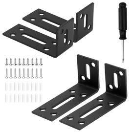 APOMOONS Pack of 4 Elbow Slotted Hole Angle Connectors Black with 1 Phillips Screwdriver, Angle Black Metal Angle 90 Degree Mounting Angle 90 Degree for Table Chair Book Shelf (8 x 4 x 3 cm)