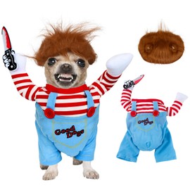 KATOLK Pet Deadly Doll Dog Costume for Dogs and Cat, Pet Hallowen Cosplay Costume with Knife, Funny Scary Dog Clothes Party for Small Medium Large Dogs