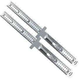 PRECISE (2 Pack) 6" SAE Pocket Ruler | Stainless Steel with Sliding Marking...
