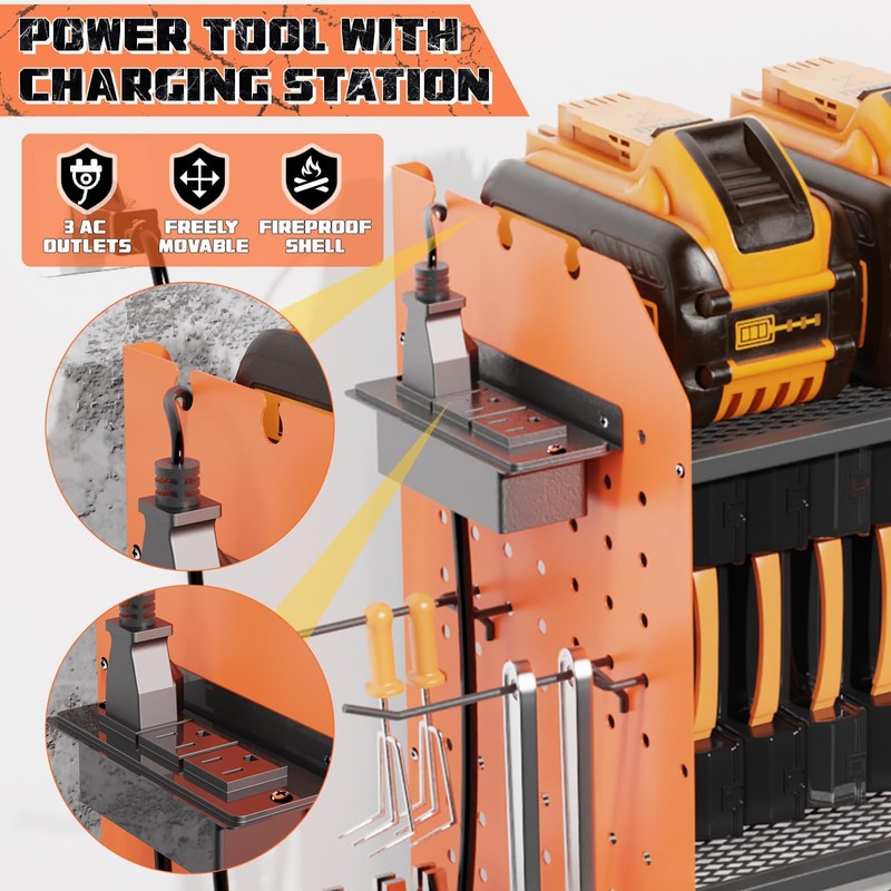 45" Large Power Tool Organizer Wall Mount with Charging Station