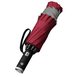 Automatic Open Close Compact Folding Windproof Umbrella with LED Light, 10 Bones, Large, Lightweight Travel, Reversible, Anti-UV, Rain, Sun, Windproof Parasol (Red)