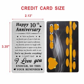 Richesele 10 Years 10th Anniversary Decorations Gifts for Men Women Him - Happy 10 Year Wedding Anniversary Engraved Wallet Card for Husband Wife Her Boyfriend