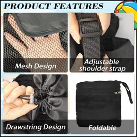 INVODA Mesh Beach Bag Drawstring Beach Backpack Foldable Toy Organizer Bag Shell Bag Adjustable Straps Large Capacity Swim Bag (Blue+Pink+Black+Green)