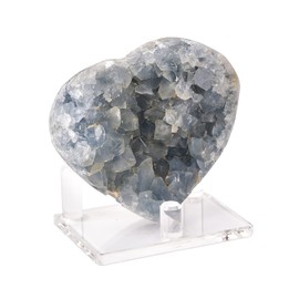 AMOYSTONE Heart Celestite Crystals Natural Healing Crystal Blue Geode Raw Celestite Clusters Large Crystal Stone for Reiki, Gifts, Decor with Plastic Stand 3.6"-4"