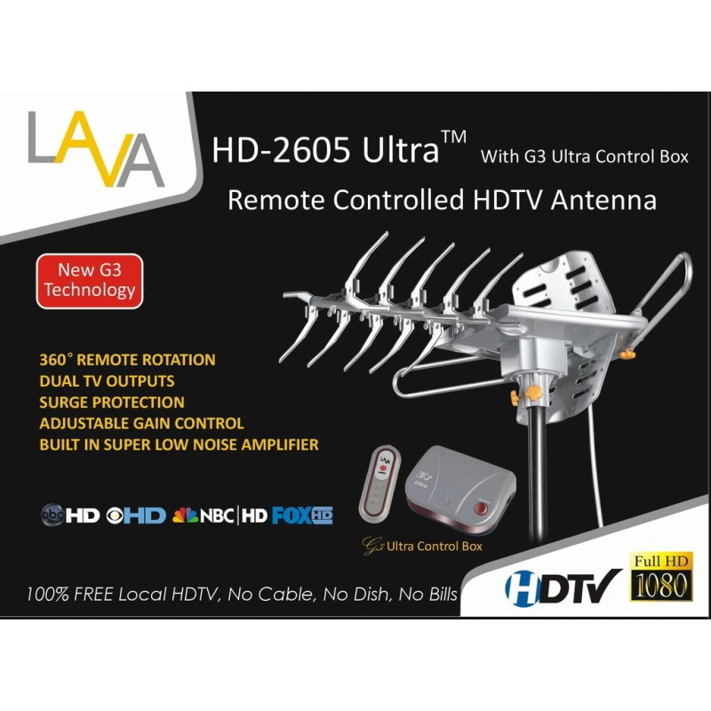 Lava 125 mile LAVA HD-2605, Ultra 4K Outdoor TV Antenna,