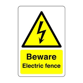 Safety First Display LTD Beware electric fence sign - 1.2mm Rigid plastic for indoor/outdoor usage (200mm x 150mm) Viewing Distance within 5m.