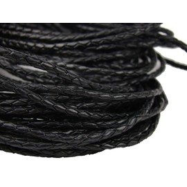 esnado Leather Cord Round Braided 5 mm Black 1 m Length Selectable