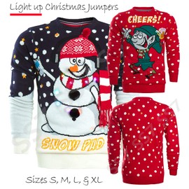 SS7 Mens Christmas Jumper Lights Up, Elf Red White, L