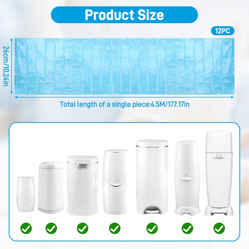 Hejo Pack of 12 Nappy Bin Refill Cassettes, 4.5 m