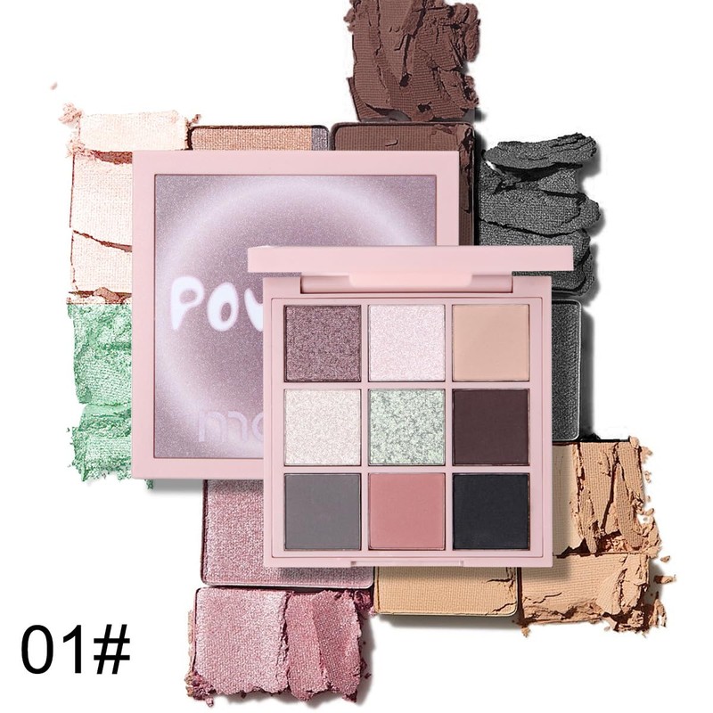 Paleta de Sombras de Ojos 9 Colores, Resistente al Agua