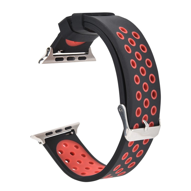 Durable Silicone Watch Strap Replacement Wristband for Watch(Black Red)