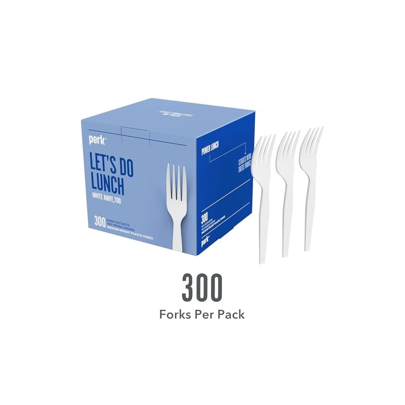 Perk Polystyrene Fork, Medium-Weight, White, 300/Pack (PK56401)