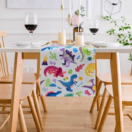 MULBESS Dinosaurs Tropical Plants BabyShower Table Runner, Baby Shower Decorations, Seasonal Summer Fall Holiday Autumn Kitchen Dining Table Center Decoration for Home Party Decor 13x72 Inch