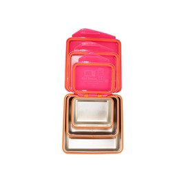 Kid Basix by New Wave Safe Snacker 3 Size Bundle Reusable Stainless Steel Lunchboxes Includes 23oz, 13oz and 7oz Reusable, Fuchsia