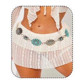 Western Metal Waist Chain Belt for Women Western Concho Chain Belt Cowgirl Boho Turquoise Belts Women Fashion Accessory for Dresses Skirts Jeans Girls Ladies Country Concert Outfit