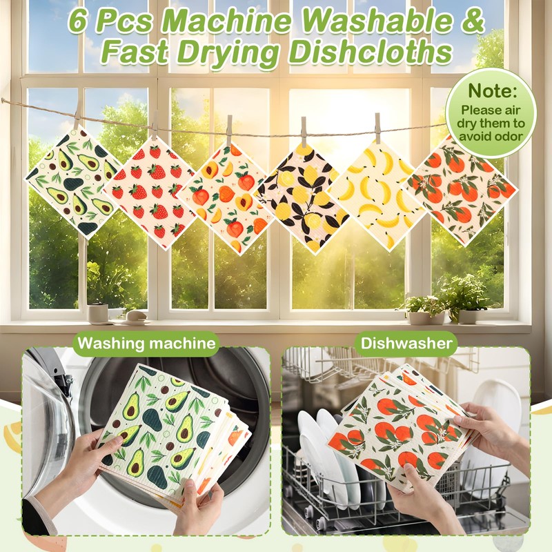 Lucomb Swedish Dish Cloths for Kitchen | 6-Pack Super Absorbent