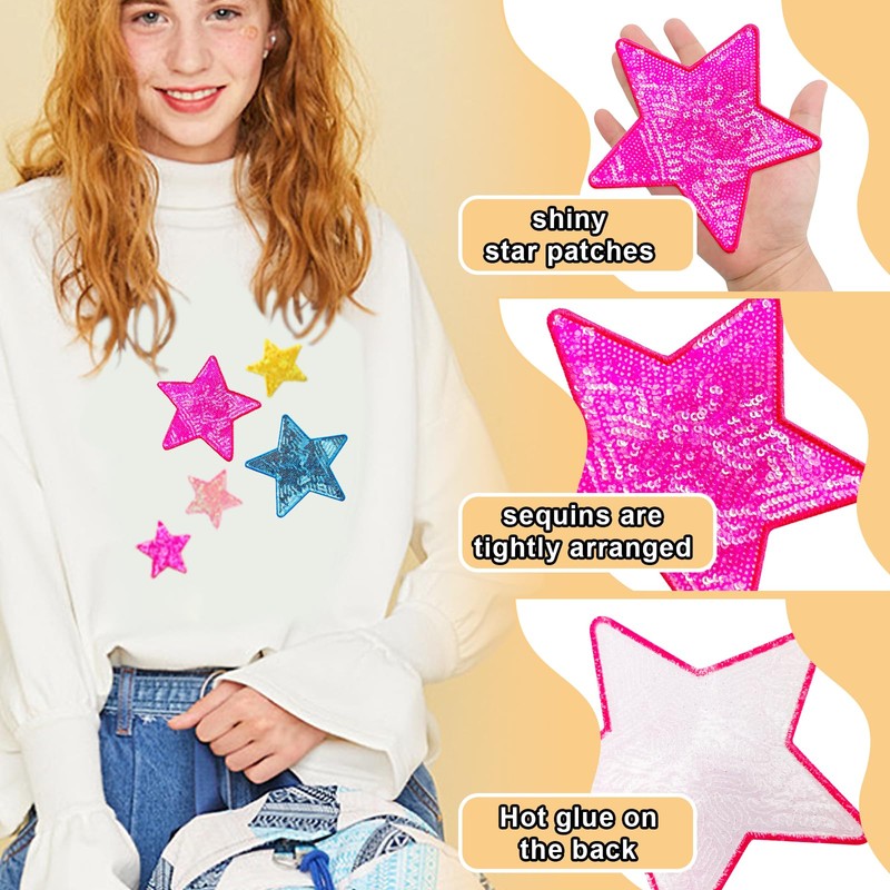 10Pcs Sequin Star Iron on Patches Shiny Stars Patches Embroidery