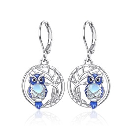 TALYKONG Owl Earrings for Women Owl Moonstone Tree of Life Dangle Earrings Jewelry Gifts for Women