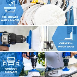 RotoScrub Bathroom Cleaning Scrub Pads + Drill Powered Scrub Brush - Drill Accessory Combo Kit