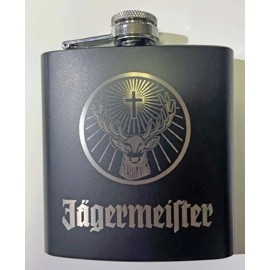 JDS INDUSTRIES Jagermeister 6 oz black stainless steel flask w optional presentation box - Black box w 4 sg