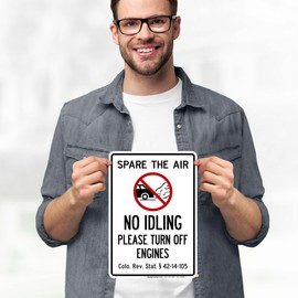 Spare The Air No Idling Please Turn Off Engines Colo Rev Stat 42 14 105 Sign, 10x7 Inches, 4 Mil Vinyl Decal Stickers Weather Resistant, Made in USA by My Sign Center