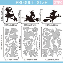 GLOBLELAND Witch Broomstick Silhouette Cutting Dies for DIY Scrapbooking Metal Witch Festival Cut Dies Black Cat Bat Die Cuts for Card Making Embossing Photo Album Craft Decor