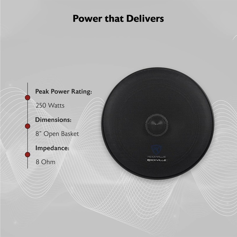 Rockville RXM88 8" Mid-Bass Driver Car Speaker, 250W Peak/125W RMS,