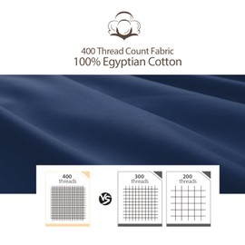 100% Egyptian Cotton King Pillow Protectors Set of 4, 400 Thread Count Sateen Weave Cooling Pillowcase, Easy Care Zippered Style Pillow Covers (4 Pack, Navy Blue,King)