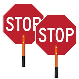 Handheld Stop Crosswalk Warning Double Sided Sign, 18x18 Inches, Aluminum, Fade Resistant, Made in USA by Sigo Signs