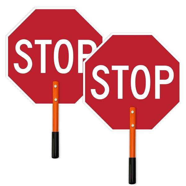 Handheld Stop Crosswalk Warning Double Sided Sign, 18x18 Inches, Aluminum,