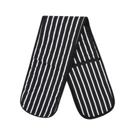 MOLLY MALOU® Butcher Stripe Double Oven Gloves Quilted Heavy Duty Cooking Potholder Heat Resistant Mitt 18x90cm (Black)