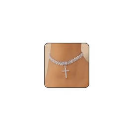 Silver Ankle Bracelets for Women Gold Anklets for Women Waterproof Stainless Steel Link Chain Anklet Tennis Rhinestone Diamond Anklets for Women Heart Butterfly Anklets Summer Beach Foot Jewelry (9_Silver Cross)
