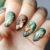 Press on Nails Green Medium Flower False Nails Fantasy Fox