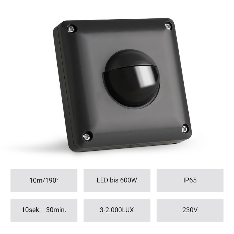 SEBSON Outdoor Motion Sensor IP65 - Flush-Mounted, LED Suitable for