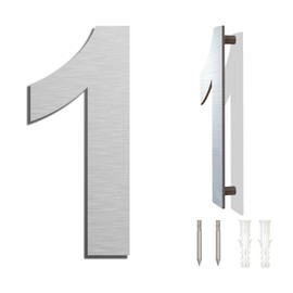 Brushed Modern House Number -6 Inch 152mm Height, Made of Solid 304 Stainless Steel, Floating Appearance and Easy to Install (Number 1 One)