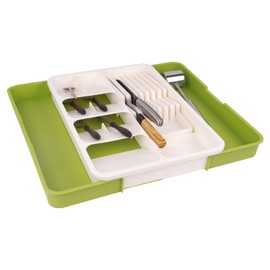 ShanSon Silverware Drawer Organizer with Expandable Utensil Tray for Kitchen BPA Free Flatware and Cutlery Holder with Adjustable Plastic Storage for Spoons Forks Knives, Large, White