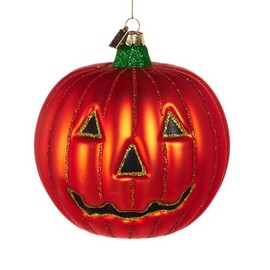 RAZ Imports Jolly Pumpkin Ornament, 5-Inch, Glass, Orange