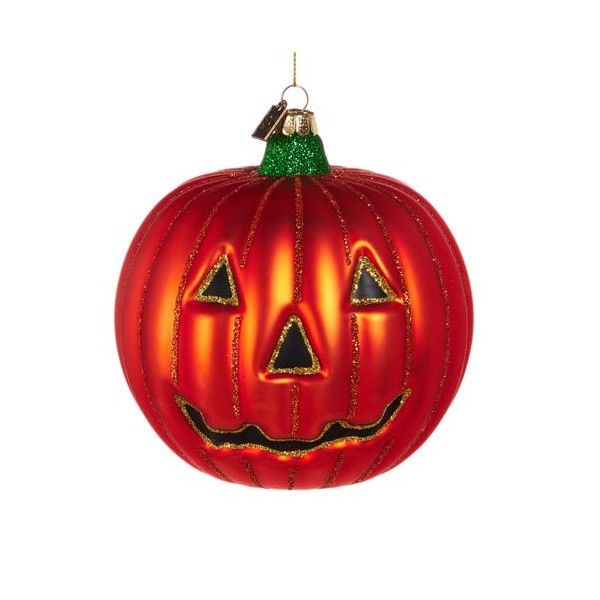 RAZ Imports Jolly Pumpkin Ornament, 5-Inch, Glass, Orange