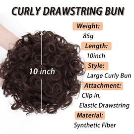 AQINBEL Large Messy Bun Hair Piece Tousled Updo Drawstring Hair Buns Hair Piece Messy Curly Wavy Short Ponytail Extension Synthetic Hair Scrunchies Bun Hair Pieces for Women (Dark Chocolate Brown#)