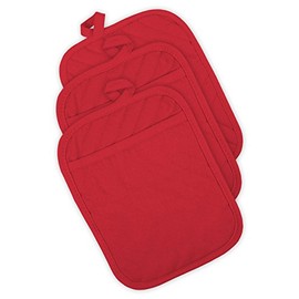 DII Heat Resistant Quilted Cotton, Pocket Potholder, 7x9", Tango Red, 3 Piece